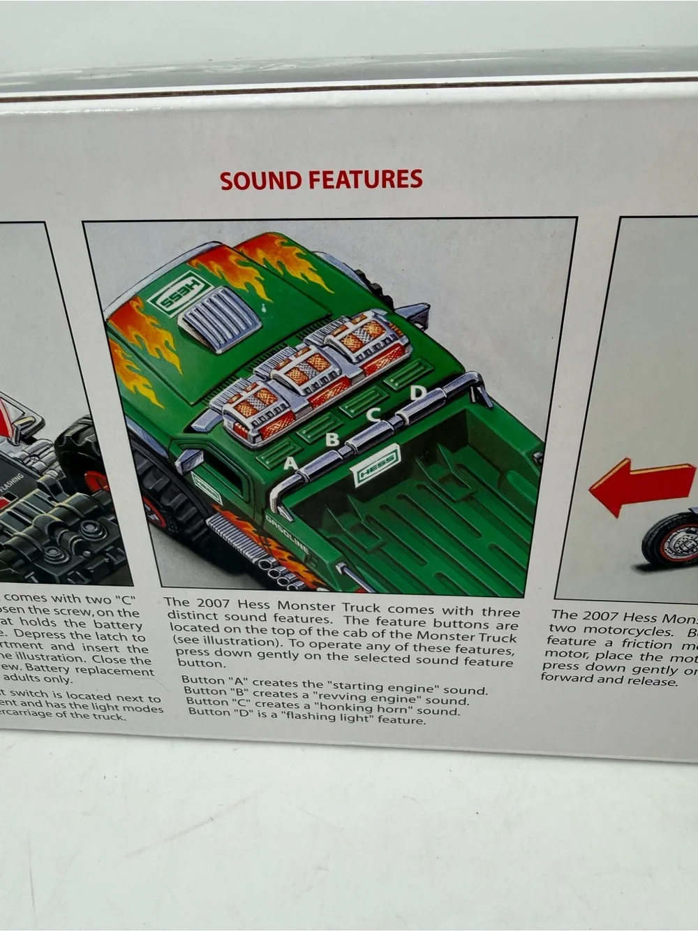 Hess 2007 C-46 Monster Truck w/2 Motorcycles Lights Sounds 12” Green White